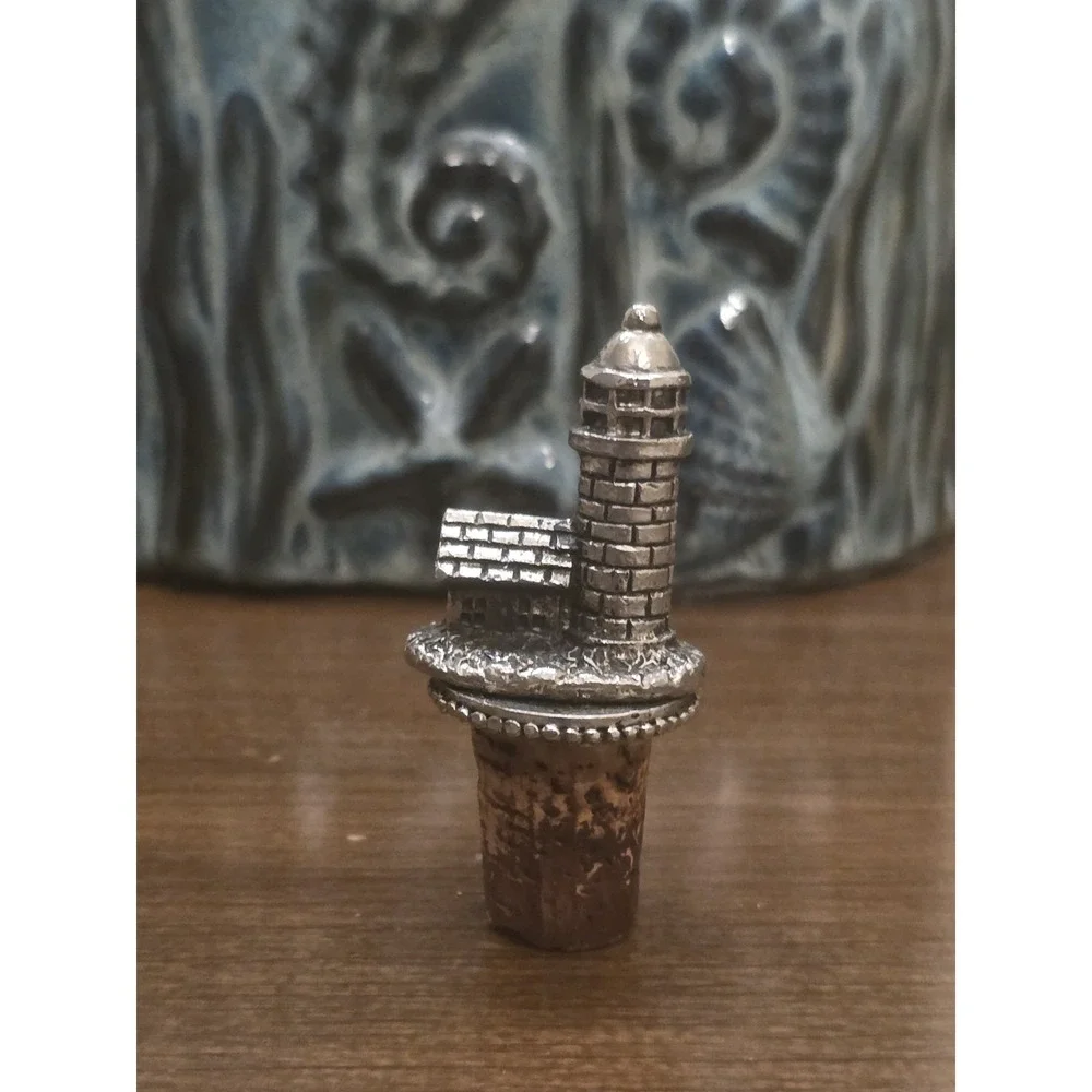 VTG Pewter Lighthouse Wine Bottle Cork Stopper 3